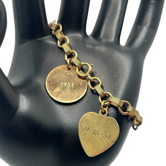 Jewelry - 1950’s 12k gold filled charm bracelet w 2 engraved charms vintage chain